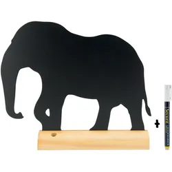 Securit® Tischtafel - Elefanten-Silhouette - Holzsockel - Kreidestift inklusive