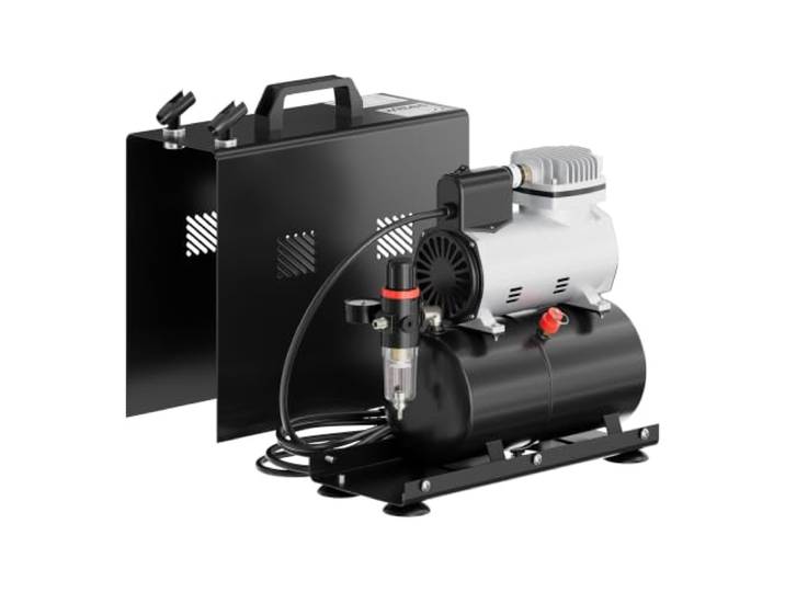 Wiltec Compresseur à membrane Aérographe Airbrush AF186A – 4 bar – Diaphragme – Sans huile – Réservoir d'air Réducteur de pression Coupure automatique – Aérographie\, modélisme\, manucure\, tatouage
