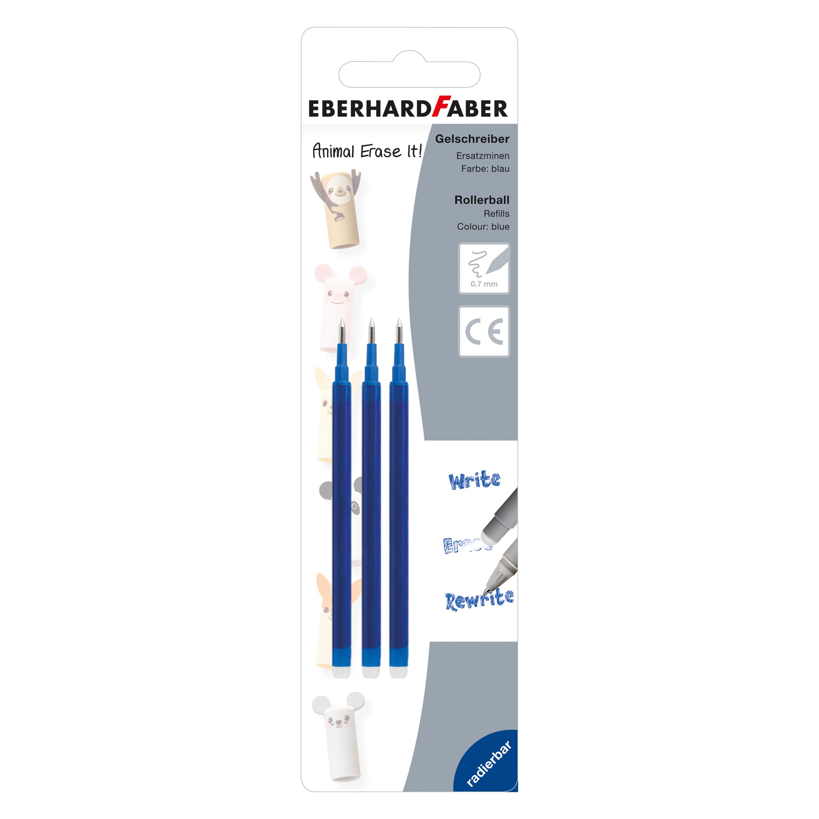 EberhardFaber Gelmine 3ST blau radierbar Animal Erase (Blau, 0.70 mm, 3 Stk.) (582153)