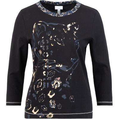 Rundhalsshirt SPORTALM KITZBÜHEL, Damen, Gr. 38, schwarz (schwarz gemustert), Single Jersey, Obermaterial: 100% Baumwolle, gemustert, mehrfarbig, regular fit taillenbedeckt, Rundhals, eingesetzt abgesteppte Kante, Shirts Rundhalsshirt, mit Frontdruck