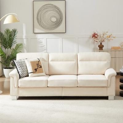 Abrihome "84.2"" Modern Snowfleece Fabric 3-Seater Sofa with Nailhead Trim"
