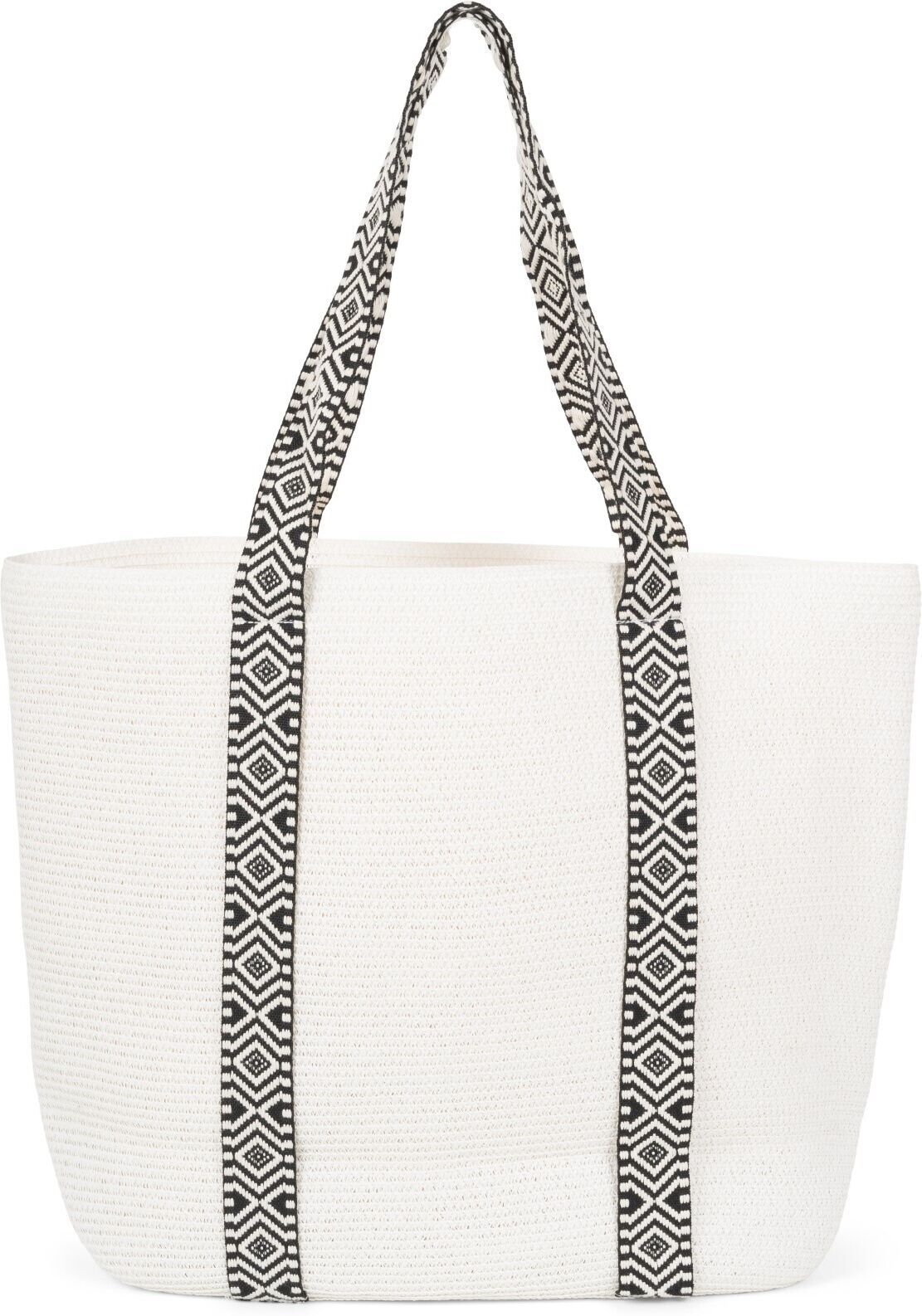 Strandtasche STYLEBREAKER "Papierstroh Strandtasche Azteken Muster", Damen, Gr. B/H/T: 50cm x 37cm x 13cm Einheitsgröße, weiß, 100% Papierstroh PAS. Futter: 100% Polyester PES., gemustert, Taschen Strandtasche