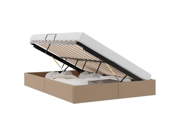 ZQQLVOO Ottoman Bettgestell Cappuccino 140 x 200 cm Kunstleder Metallkonstruktion, hydraulisches Liftsystem, Stauraum unter Matratze, quadratisches Griffdesign, pflegeleicht