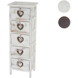 Kommode Forli, Schubladenkommode Schrank, 5 Schubladen mit Herzen 86x29x25cm, Shabby-Look, Vintage ~ weiß