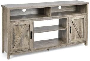 Costway 59 Inch TV Stand Media Center Console Cabinet with Barn Door for TV's 65 Inch-Natural