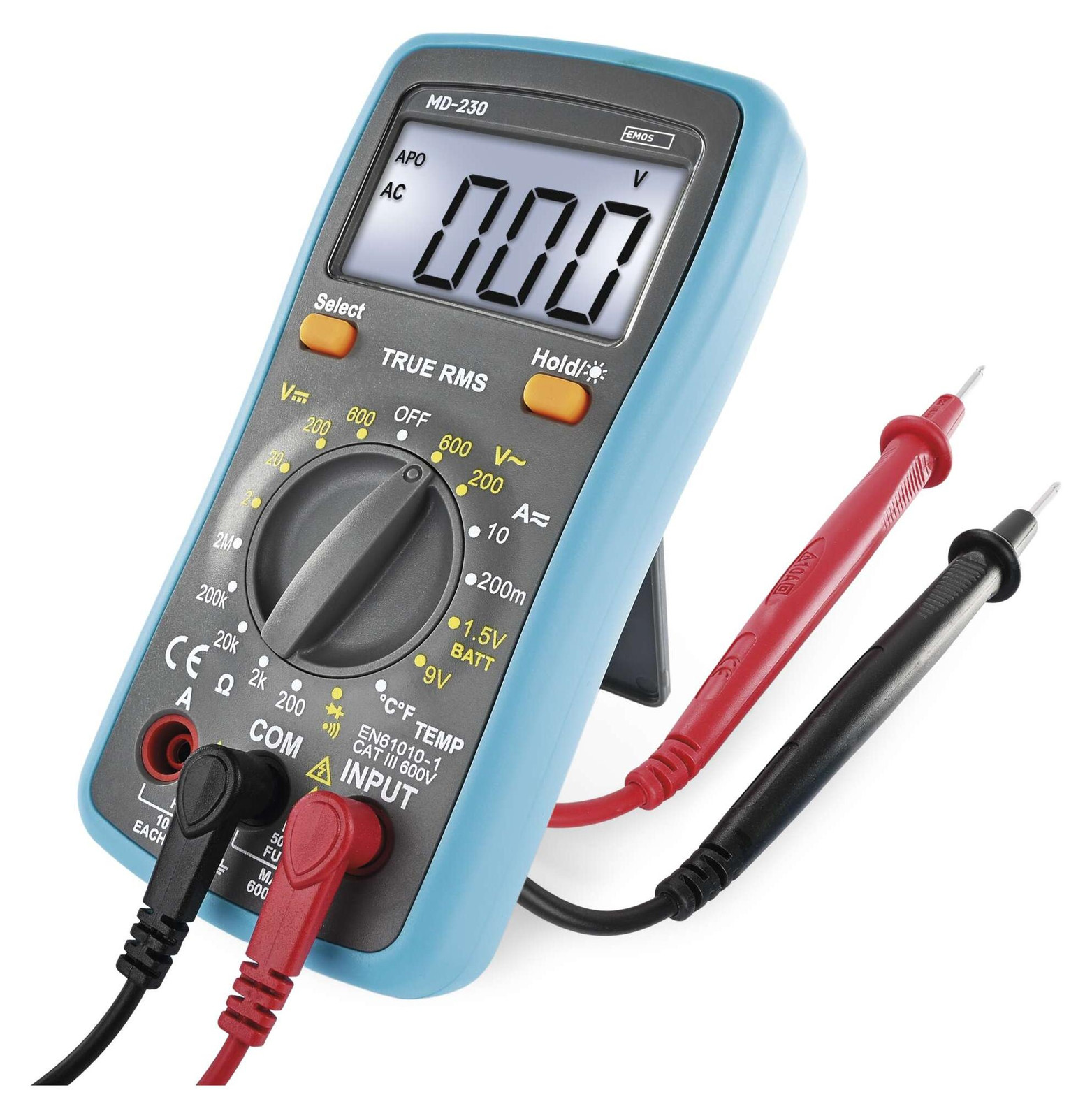 EMOS Digitaal multimeter CATIII 600 V True RMS 2000 tellingen model M0230N met meetpennen en batterijen