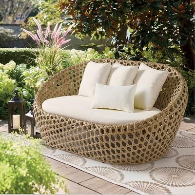 Mason Wicker Outdoor Outdoor Loveseat - Natural White - Grandin Road