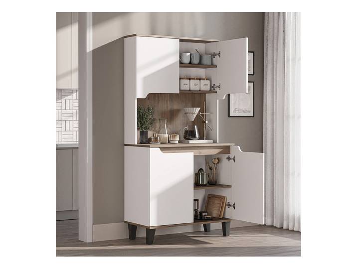 Roomart Küchenbuffet DEFNE mit Nische Kaffeebar Mikrowellenschrank Vorratsschrank, 5 Farben Offene Nische für Kaffeemaschine, 4 Türfächer