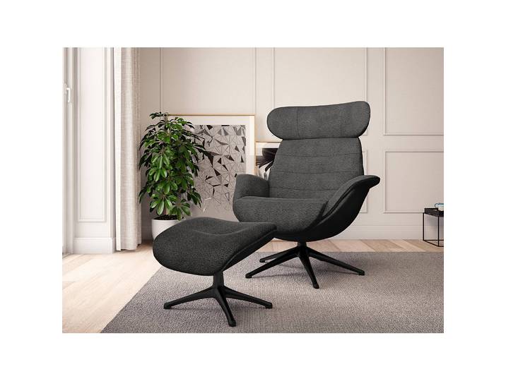 home24 Gestoffeerde hocker LESO 44 x 39 x 49cm grijs/antracietkleurig zwart bouclé stof Bony: antracietkleurig