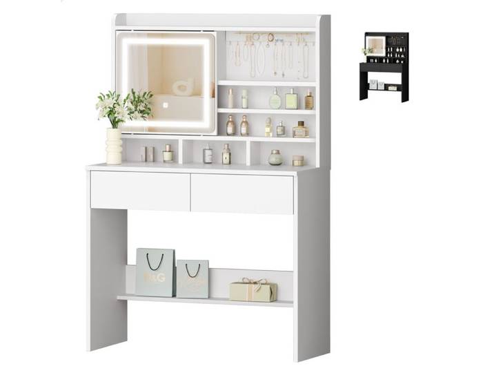 Coiffeuse ALFORDSON avec miroir et éclairage meuble de rangement pour chambre à coucher avec 2 tiroirs et porte-bijoux noir