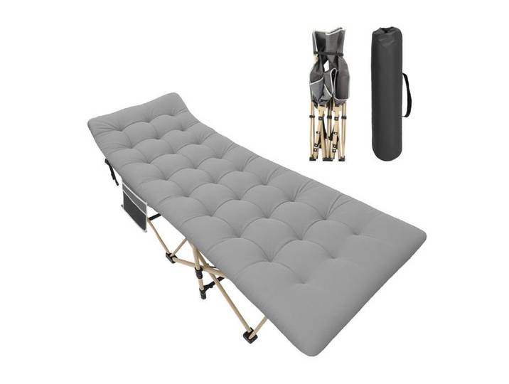 Lit Pliant - Matelas Épais Inclus - Roulettes Intégrées - Gris Coton
