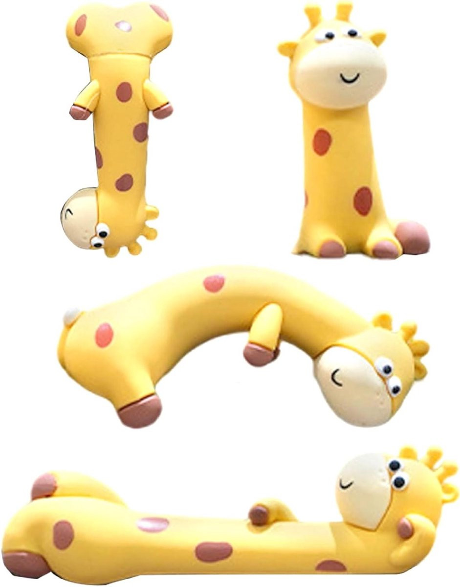 Set van 4 Gele Giraffe Beeldjes - Mini Figuren voor Decoratie van je Werkplek