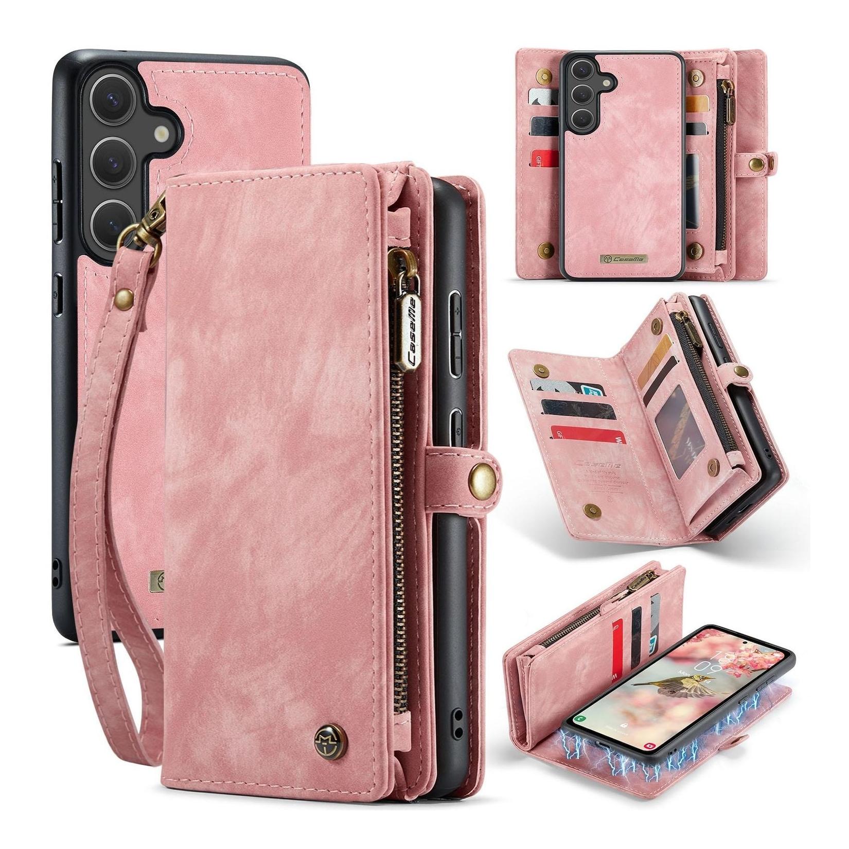Für Samsung Galaxy S25 5G CaseMe 008 Kunstleder Multifunktion Zipper Wallet Tasche Pink