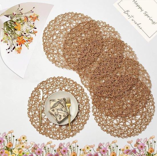 Famanu Set van 6 hittebestendige placemats, water- en oliebestendig, lichtbruin, diameter: 38 cm
