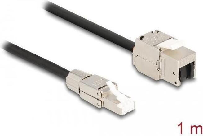 Delock Kabel RJ45 naar Keystone-module Cat.6A S/FTP zwart 1 meter