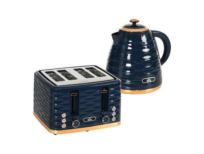 FELIXLEO Toaster 2-in-1 Toaster Wasserkocher Set 7 Bräunungsstufen Auftauen Blau