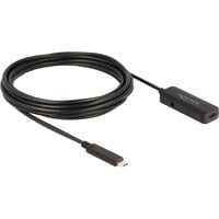 USB 3.2 Gen 2 Aktivverlängerungskabel, USB-C Stecker > USB-C Buchse schwarz, 5 Meter, 10 Gbps, mit DC Strombuchse