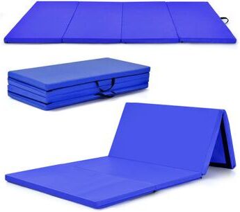 Costway 4-Panel Folding Gymnastics Mat with Carrying Handles for Home Gym-Navy