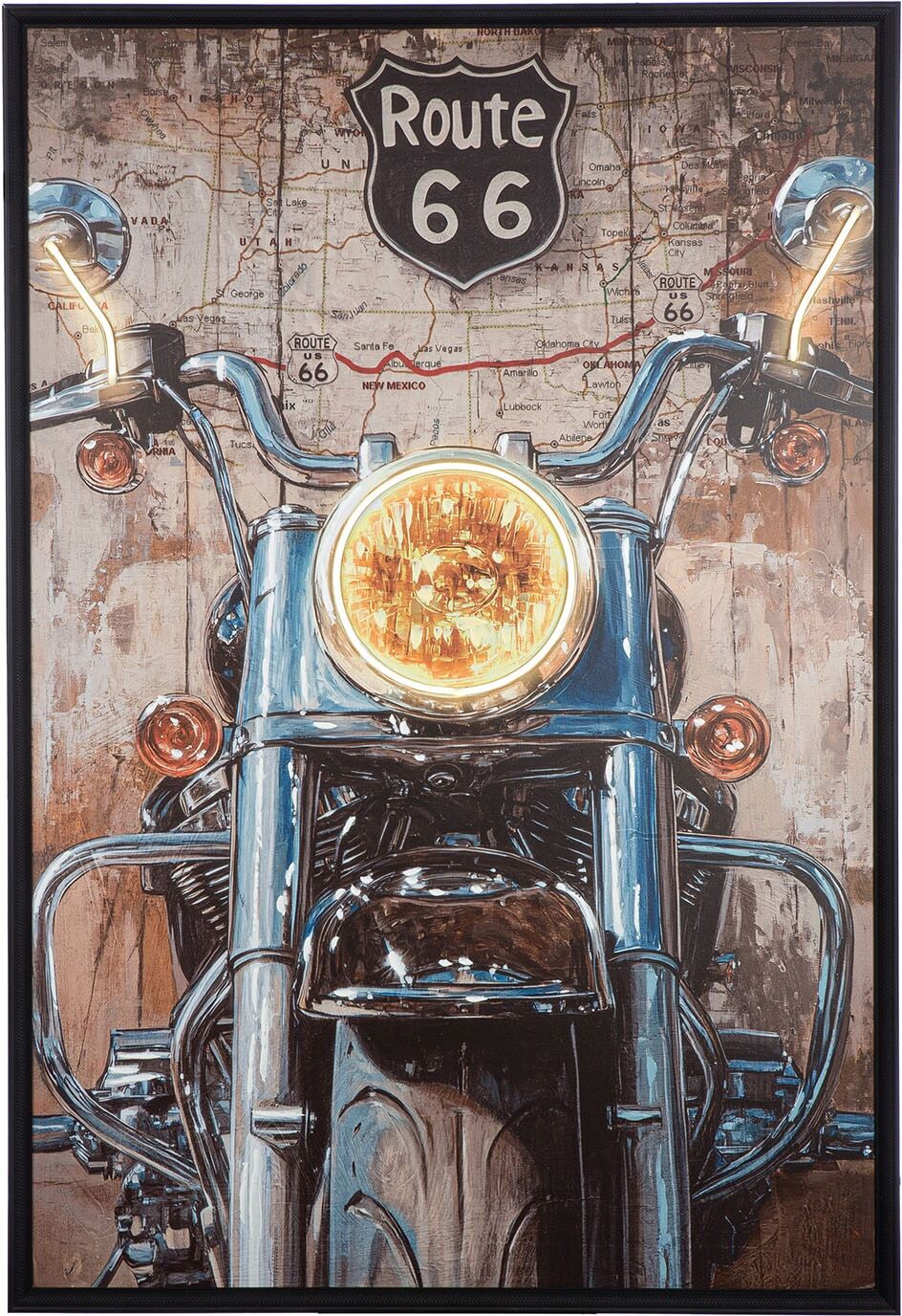 Leinwandbild GILDE "Bild rechteckig Motorcycle", braun (farbe rahmen: schwarz, farbe bild(er): braun, silberfarben), B:82,5cm H:123cm T:4cm, Poly-Leinwand, Bilder, Leinwandbild farbe rahmen: schwarz, farbe bild(er): braun, silberfarben B/H/T: 82,5cm x 123