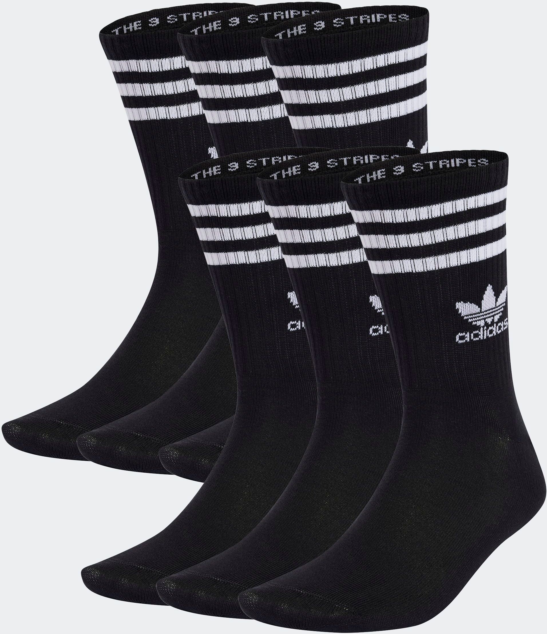Sportsocken ADIDAS ORIGINALS "3-STREIFEN CREW, 6 PAAR", Damen, Gr. S (37/39), schwarz, Obermaterial: 52% Baumwolle, 44% Polyester, 3% Elasthan, 1% sonstige Fasern, Socken Sportsocken, für Laufen, 6er-Pack, mit legendären 3-Streifen und Trefoil Logo schwar
