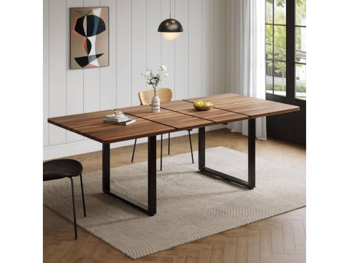 DUlVBPE Ausziehbarer Esstisch mit 3 Längen, 140/180/220 * 80 cm, geeignet für 6-10 Personen, rechte Form, Metallbeine,einfacher Stil,Tisch für Esszimmer, Küche, Walnussholzfarbe