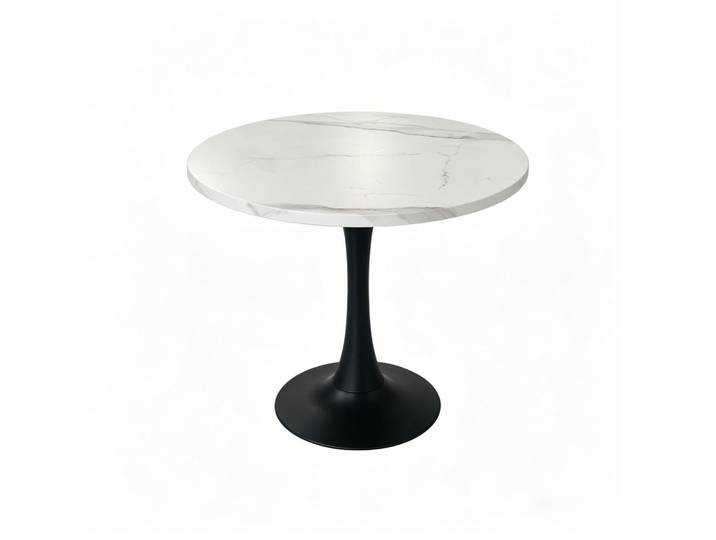Evryae Esstisch Runder mit Holzoptik Metallgestell kompakt modern Weiß /Schwarz Standardgröße, Metall, Rund,Rund, Säule, 80x75x80 cm, Esszimmer, Esstische