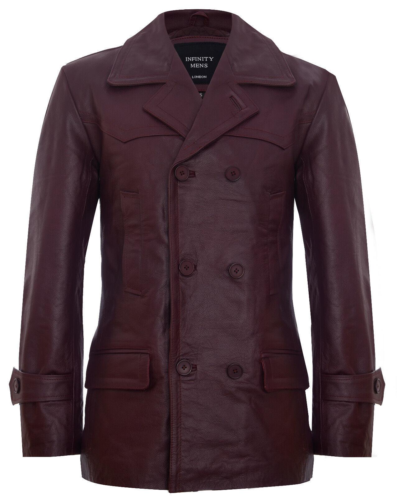 Kuhfell Dr. Who Naval German Pea Coat Lederjacke