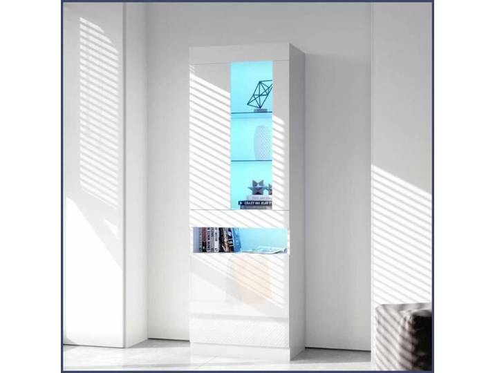 Vitrine LED 16 Couleurs - Meuble Buffet Blanc avec Étagères en Verre & Alimentation USB - Moderne Vitrine de Salon