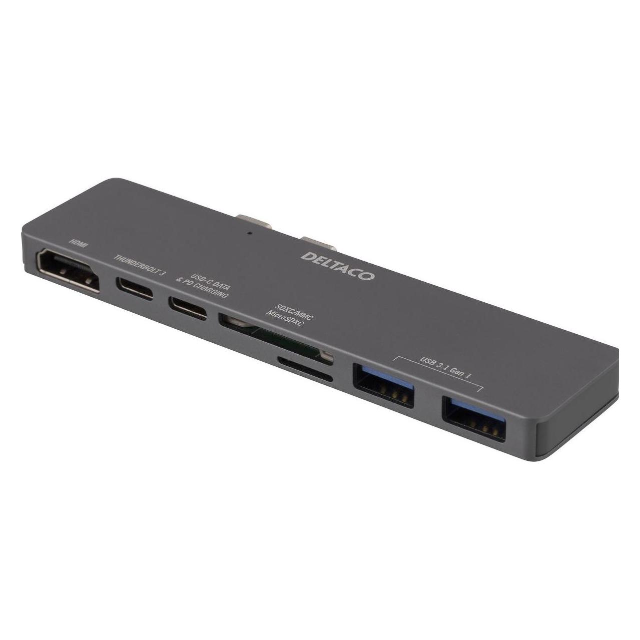 Deltaco USBC-1290 Notebook-Dockingstation & Portreplikator Andocken Silber (USB-C, 2 Ports) (USBC-1290)