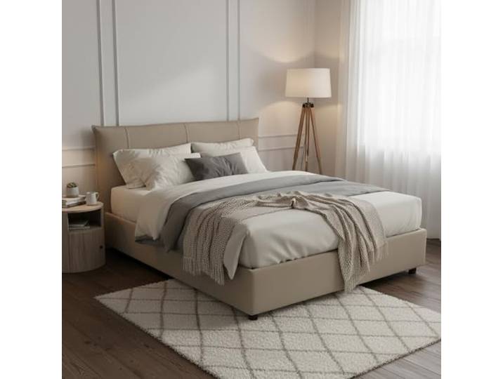 Talamo Italia - Lit double Flavia\, Lit coffre avec revêtement en tissu\, 100% Made in Italy\, Ouverture frontale\, avec matelas 160x190 cm inclus\, Taupe