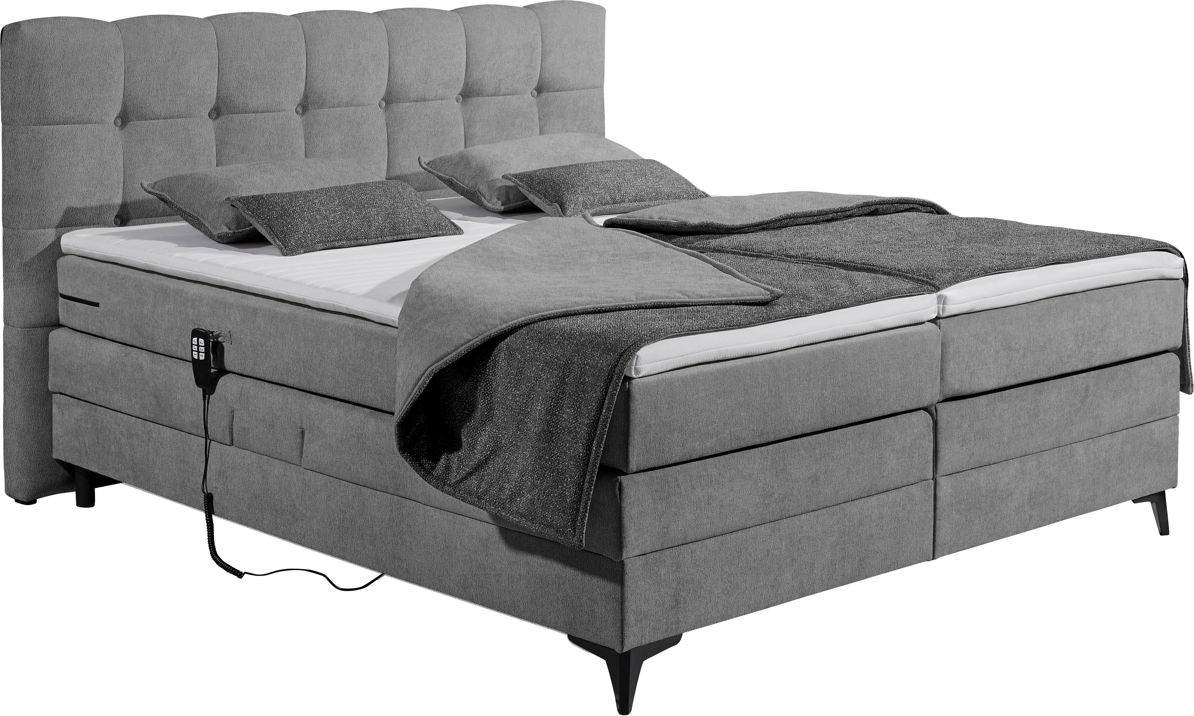 Boxspringbett ED EXCITING DESIGN "Atlas 180x200cm, elektrisch verstellbar", grau (graphite), B:204cm L:212cm, 100% Polyester, Komplettbetten, Boxspringbett, inkl. Topper, 7 Zonen Matratze, elektrisch verstellbar