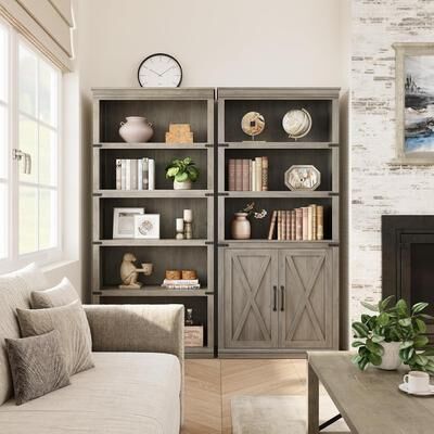 Garvee 5 Tier Book Shelf, Farmhouse Book Case with Cabinet, Tall Book Shelf with Storage Doors