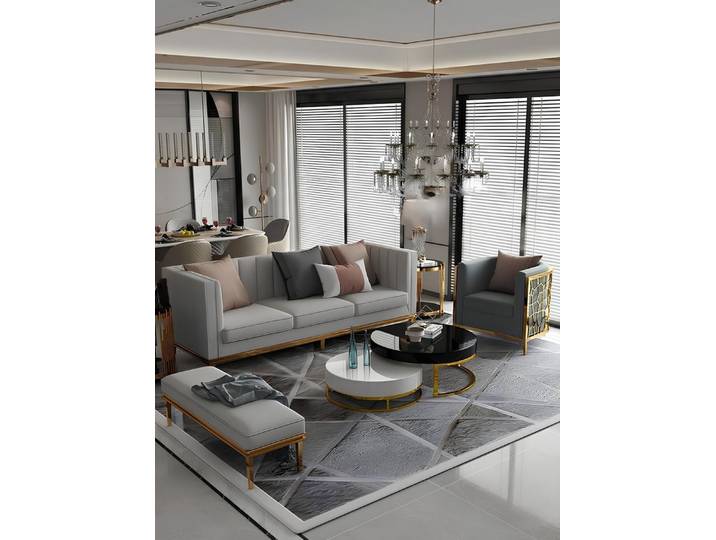 JVmoebel Sofa Elegante graue Leder-Textil Garnitur mit Metall-Elementen, Made in Europa