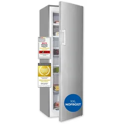 Exquisit Gefrierschrank gross, 204l Nutzinhalt, Nofrost, Alarmfunktion, 4-Sterne-Gefrieren, 4 Schubladen, Abtauautomatik GS5271-NF-H-040E inoxlook