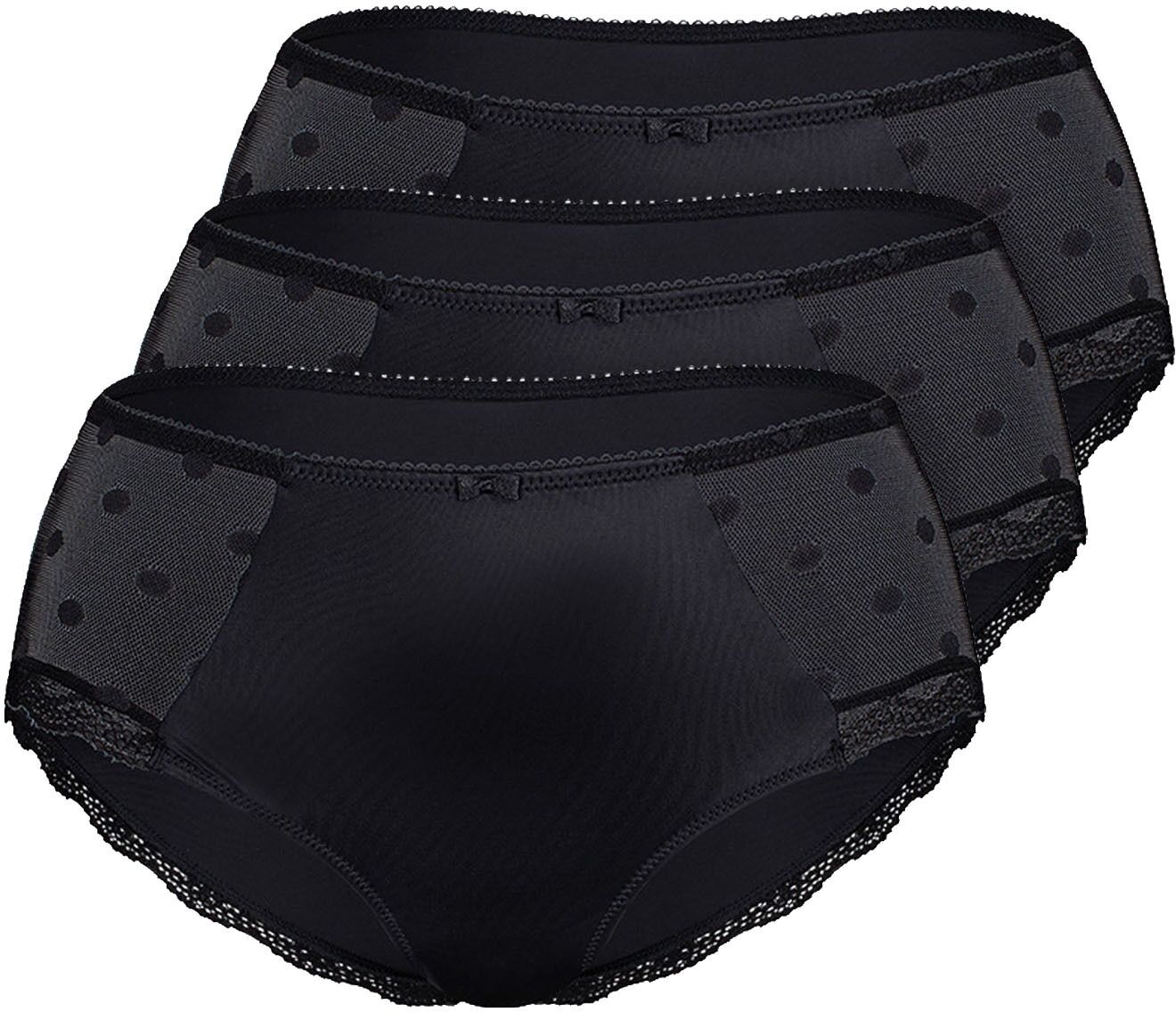 Panty SASSA "3er Pack Panty DOTTED MESH", Damen, Gr. 44, 3 Stk., Mesh, schwarz, Mesh, , figurbetont, Unterhosen Panty