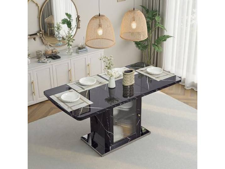 Switdo Ausziehbare Esszimmer Tische Gestell Schwarz marmoroptik Ausziehbare Tischplatte von 120 auf 160 cm mit Marmoroptik