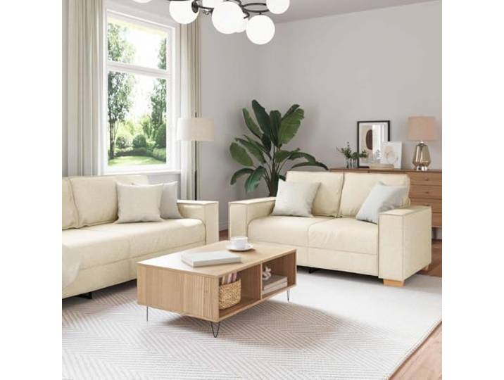 Sofa 2 Stk. Beige Leinenmischgewebe Metall-Sperrholzrahmen,breite Armlehnen,Schaum-Faser-Füllung,leicht absaugen