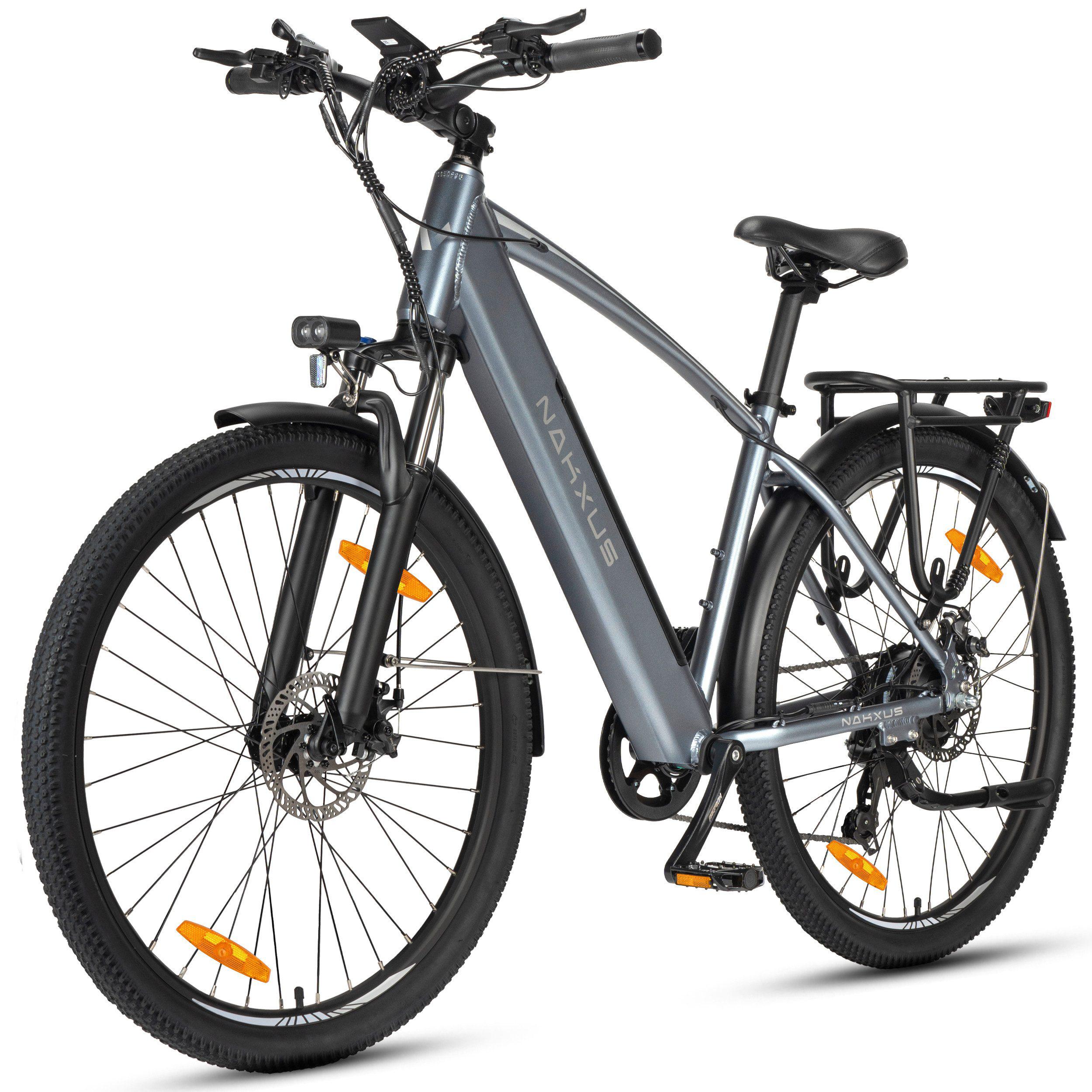 E-Bike Trekkingrad 27,5 Zoll Trekkingrad für Damen und Herren, 7 Gang, 450Wh max.70Km 7 Gang Schimano Schaltwerk, Kettenschaltung, Heckmotor, 450 Wh