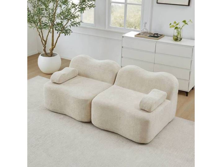 Canapé 2 places modulaire vague coussins profonds accoudoirs mobiles beige montage non requis