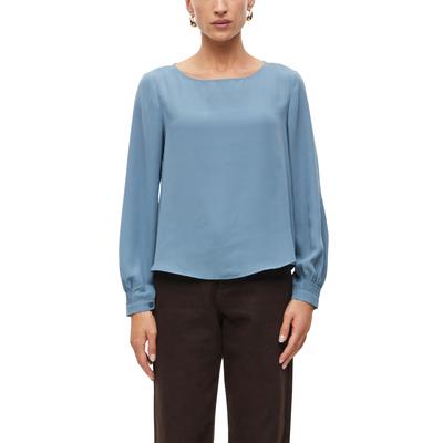Langarmbluse S.OLIVER BLACK LABEL, Damen, Gr. 40, blau (blau smoke), Web, Obermaterial: 100% Polyester, unifarben, lässig geschnitten hüftbedeckend, U-Boot-Ausschnitt, elastischer Bund, Blusen, mit U-Boot-Kragen
