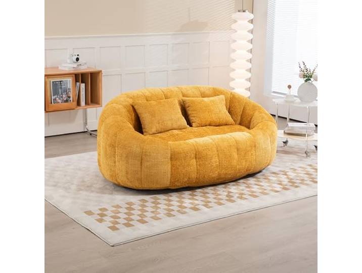 Ball & Cast Sitzsack, Durable Komfort Chenille Lazy Bag, Beanbag Chair mit 2 Kissen für Schlafzimmer, Büro, Gelb, 2 Sitze