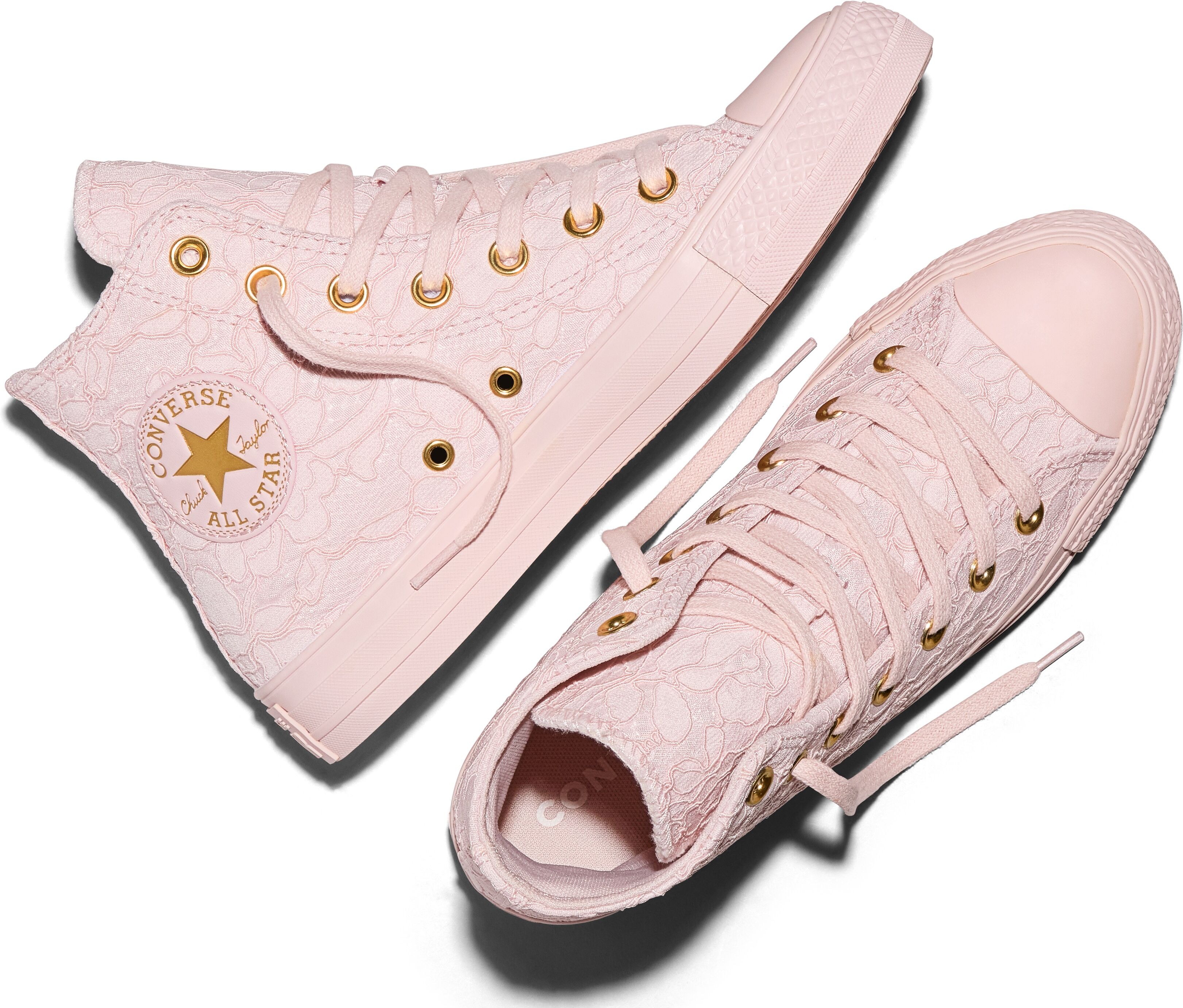 Sneaker CONVERSE "CHUCK TAYLOR ALL STAR LACE", Damen, Gr. 36,5, Synthetik, rosa (shy flamingo, shy flamingo, gold), Textil, Schuhe Sneaker shy flamingo, shy flamingo, gold 36,5, Synthetik