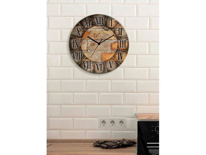 Glas-Wanduhr, Braun, Mit Quarzuhrwerk