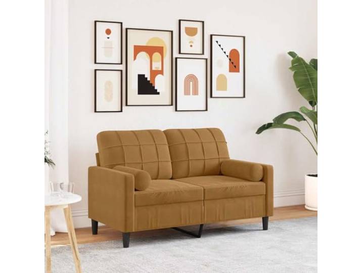 HEFZGDB 2-Sitzer Sofa Braun 120 cm Samt mit Zierkissen – Weiches Velours Polster für Wohnzimmer, Abnehmbare Bezüge, Robustes Metallgestell, Bequeme Sitzflächen Modernes Design