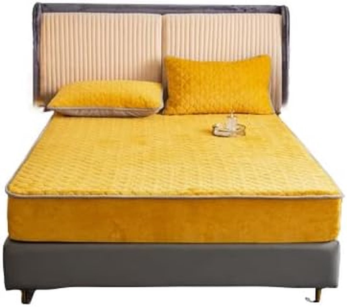 Matraskussen Cover Velvet Matras Topper Pad Geel 90x200 cm