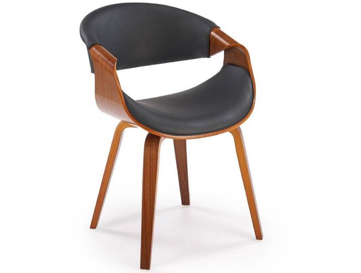 Chaise design aspect noyer et cuir noir