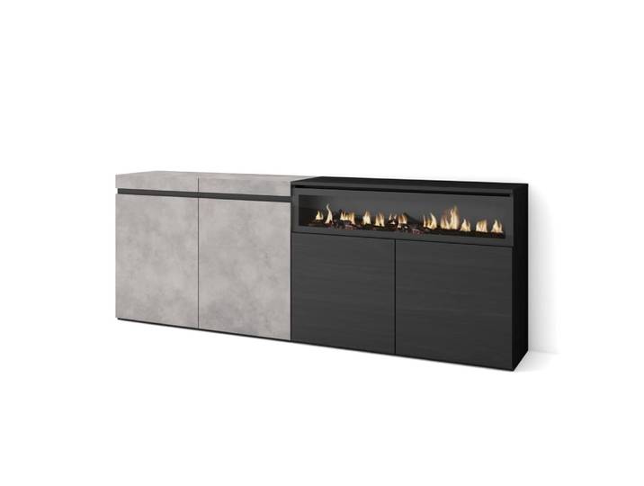 Buffet effet bois ciment 200x35x75cm cheminée effet feu