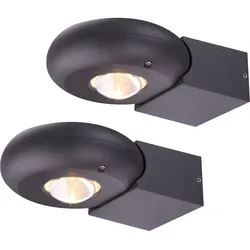 Wandleuchte Wandlampe Außenlampe Hauswandleuchte Terrasse Up & Down Beleuchtung grau klar, 2x LED 2,3W 410Lm warmweiß, HxBxT 7,1x14x19,5cm, 2er Set