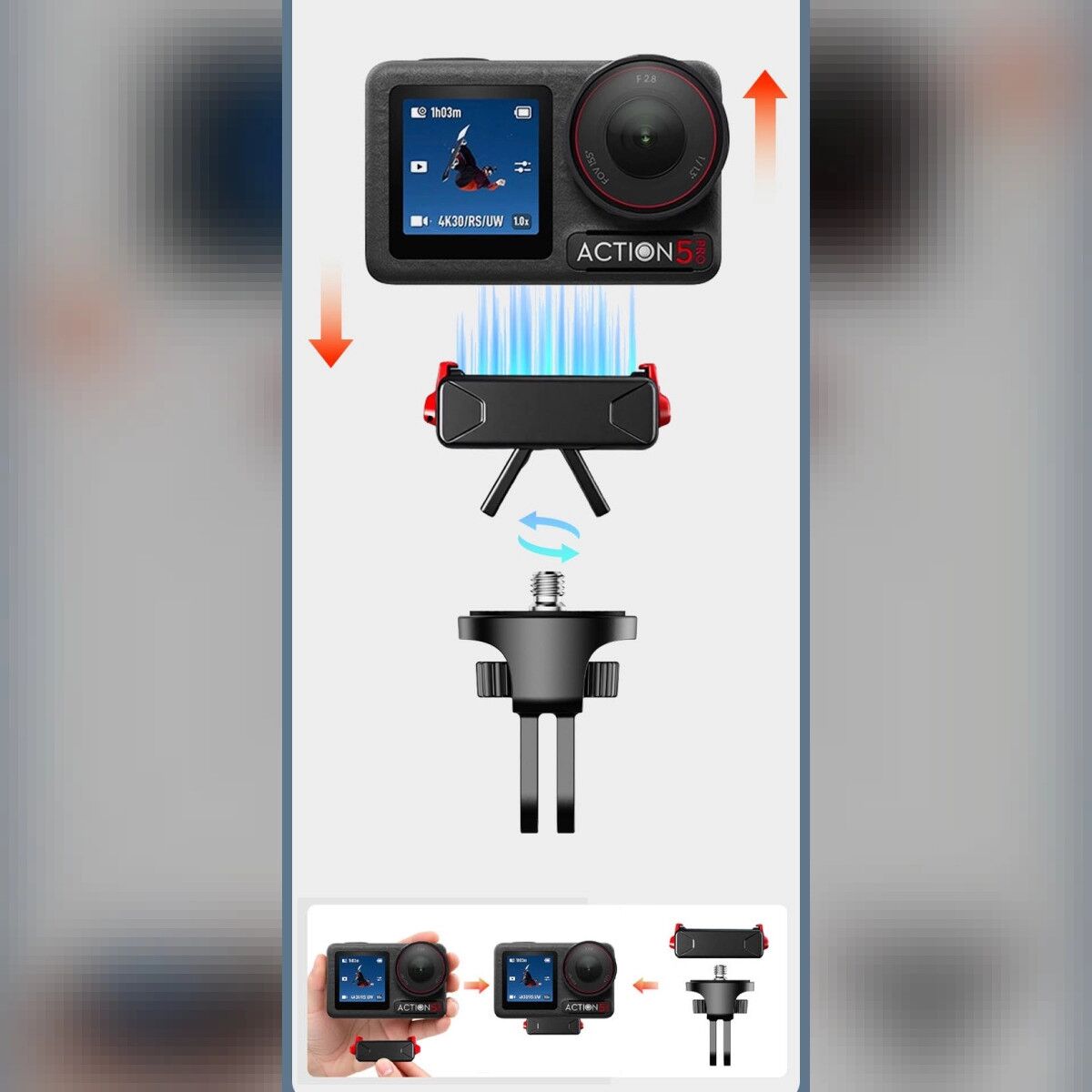 INF Magnetische Schnellwechsel-Kamerabasis, kompatibel mit Insta360 Ace, Ace Pro, Ace Pro 2 und X5