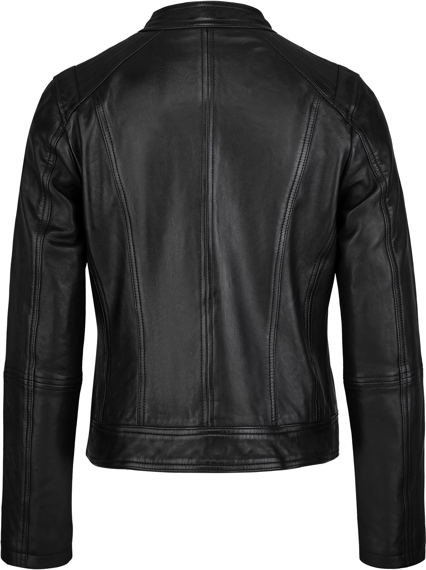 Lederjacke TRUEPRODIGY "Teona diverse Reißverschlüsse mit Stehkragen und Knopf", Damen, Gr. M, schwarz, Obermaterial: 100% Schafsleder sheepskin., regular fit, Jacken Lederjacke
